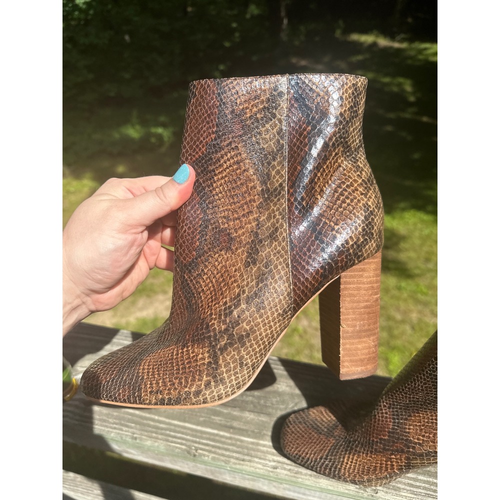 Zigisoho Annalise Brown Snakeskin Print Ankle Boots Block Heel Womens 10 - Picture 2 of 9